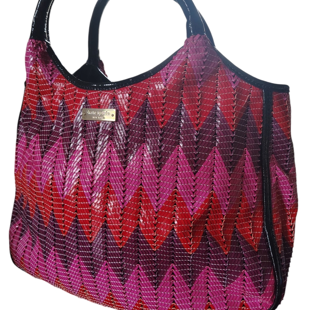 Kate Spade BEVERLY BREEZE MULTI PINK WOVEN Treesh PURPLE PATENT